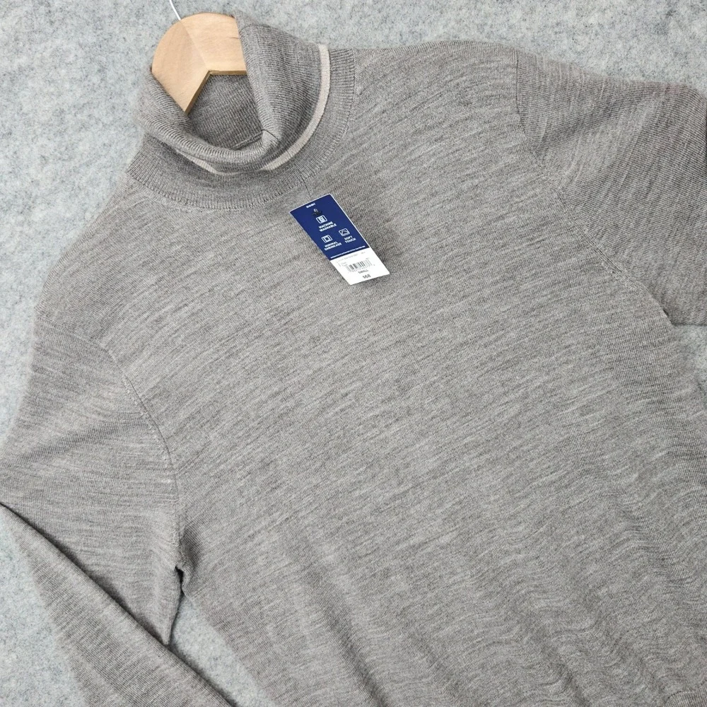 NEW Stafford Turtleneck Sweater Men's Taupe Small Merino Wool Machine Washable